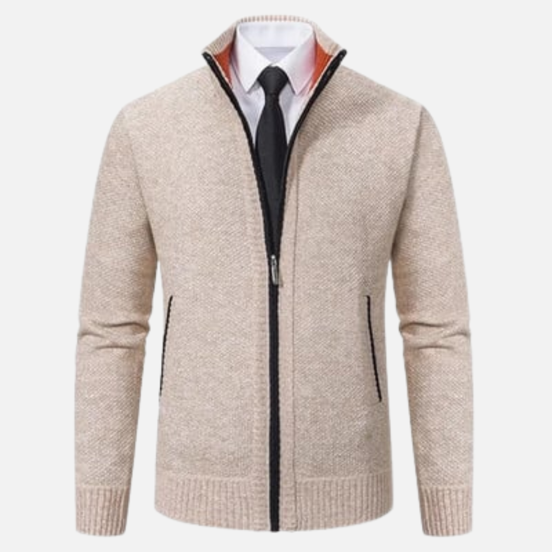 Men's textured full-zip mock neck sweater with zip pockets