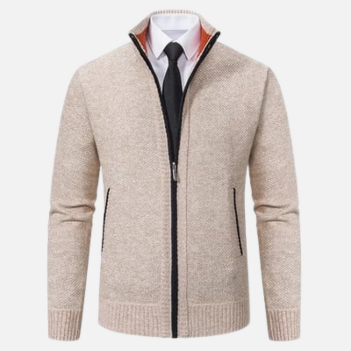 Men's textured full-zip mock neck sweater with zip pockets