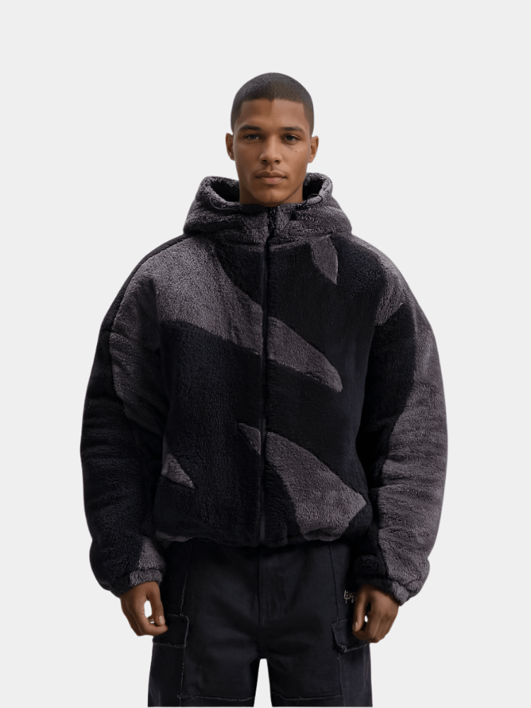 Men's abstract colour block hooded jacket with full zip front