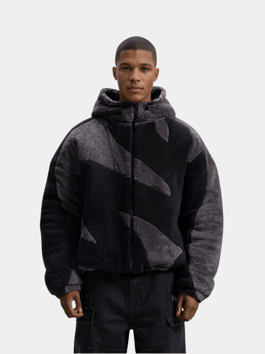 Men's abstract colour block hooded jacket with full zip front