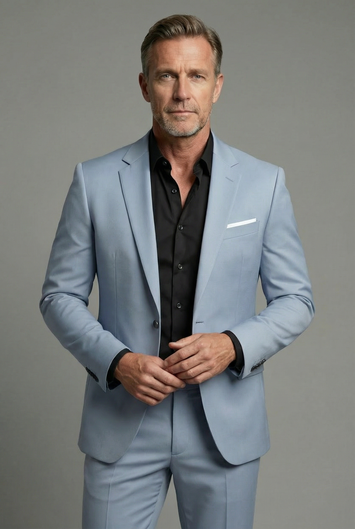 Men's slim fit two piece suit with notch lapels and matching trousers