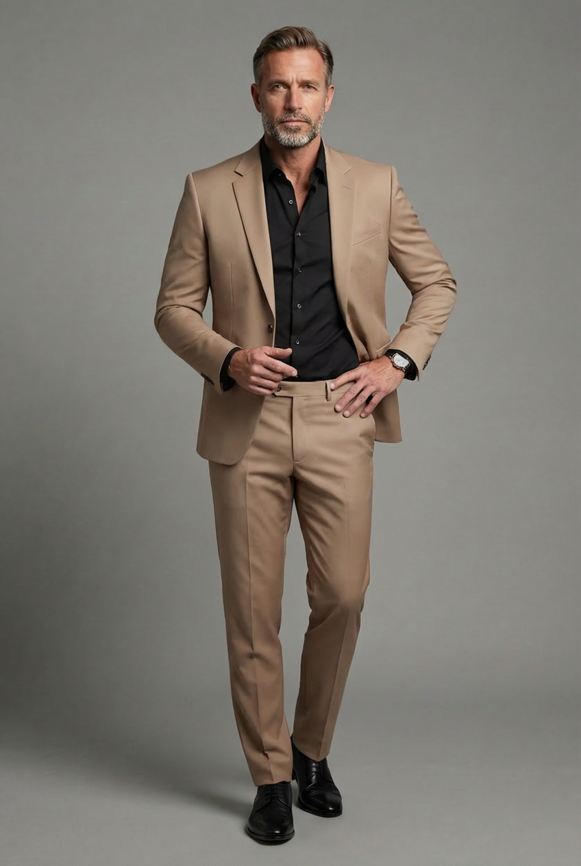 Men's slim fit two piece suit with notch lapels and matching trousers