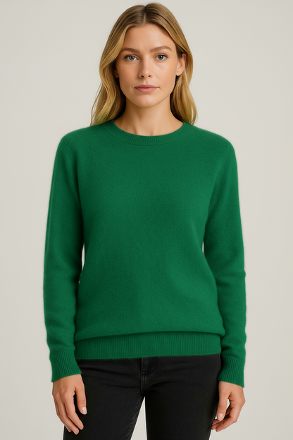 Women's plain crewneck sweater with long sleeves and ribbed trims