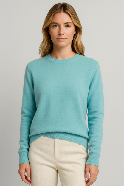Women's plain crewneck sweater with long sleeves and ribbed trims