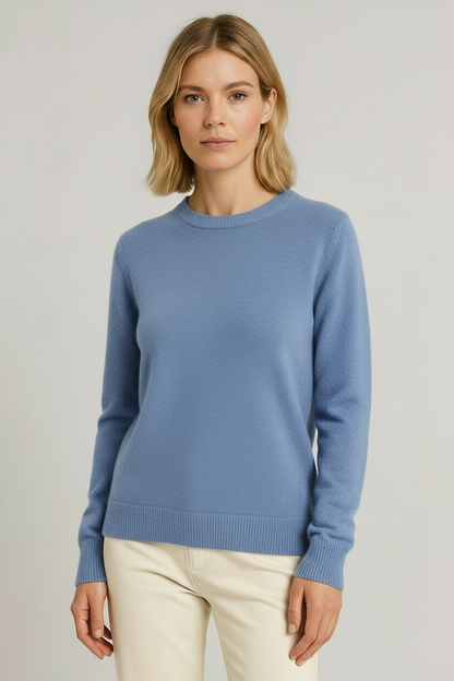 Women's plain crewneck sweater with long sleeves and ribbed trims