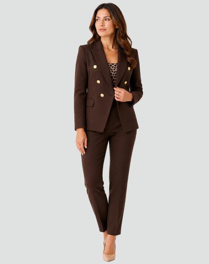 Women's double-breasted blazer and tailored trousers suit set