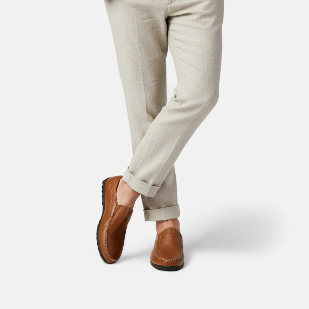 Men's stitched slip-on loafer with round toe and textured sole