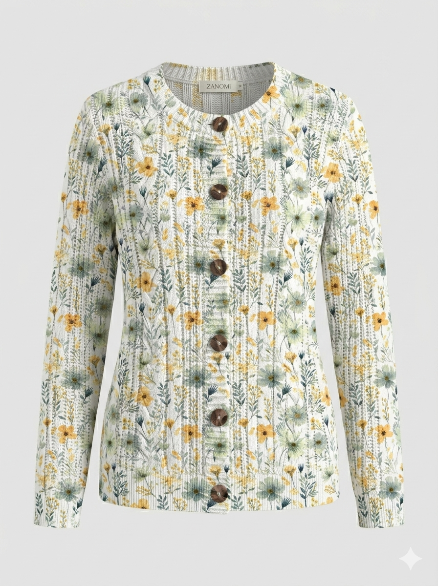 Women's floral cardigan with long sleeves and front buttons