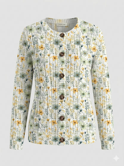 Women's floral cardigan with long sleeves and front buttons