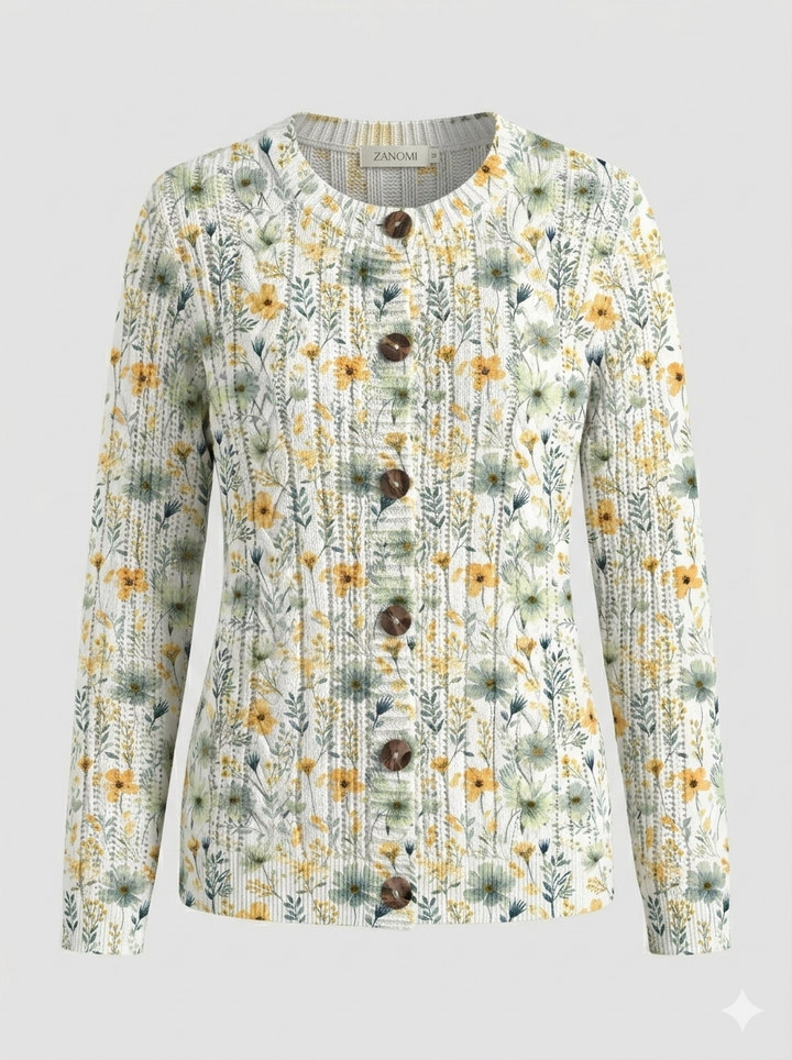 Women's floral cardigan with long sleeves and front buttons