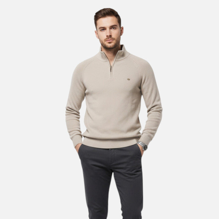 Men's high-neck half-zip sweater with long sleeves
