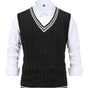 Men's sleeveless cable knit V-neck sweater vest with contrasting tipped trim