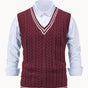 Men's sleeveless cable knit V-neck sweater vest with contrasting tipped trim