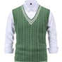 Men's sleeveless cable knit V-neck sweater vest with contrasting tipped trim