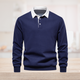Men's long-sleeve polo sweater with contrast collar and ribbed trims