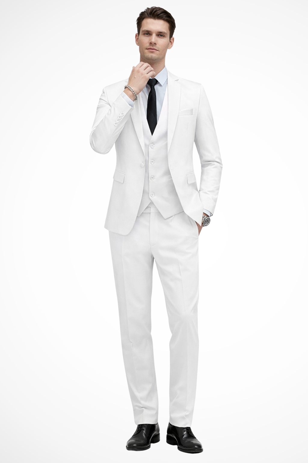Men's slim fit three-piece suit with notch lapel jacket