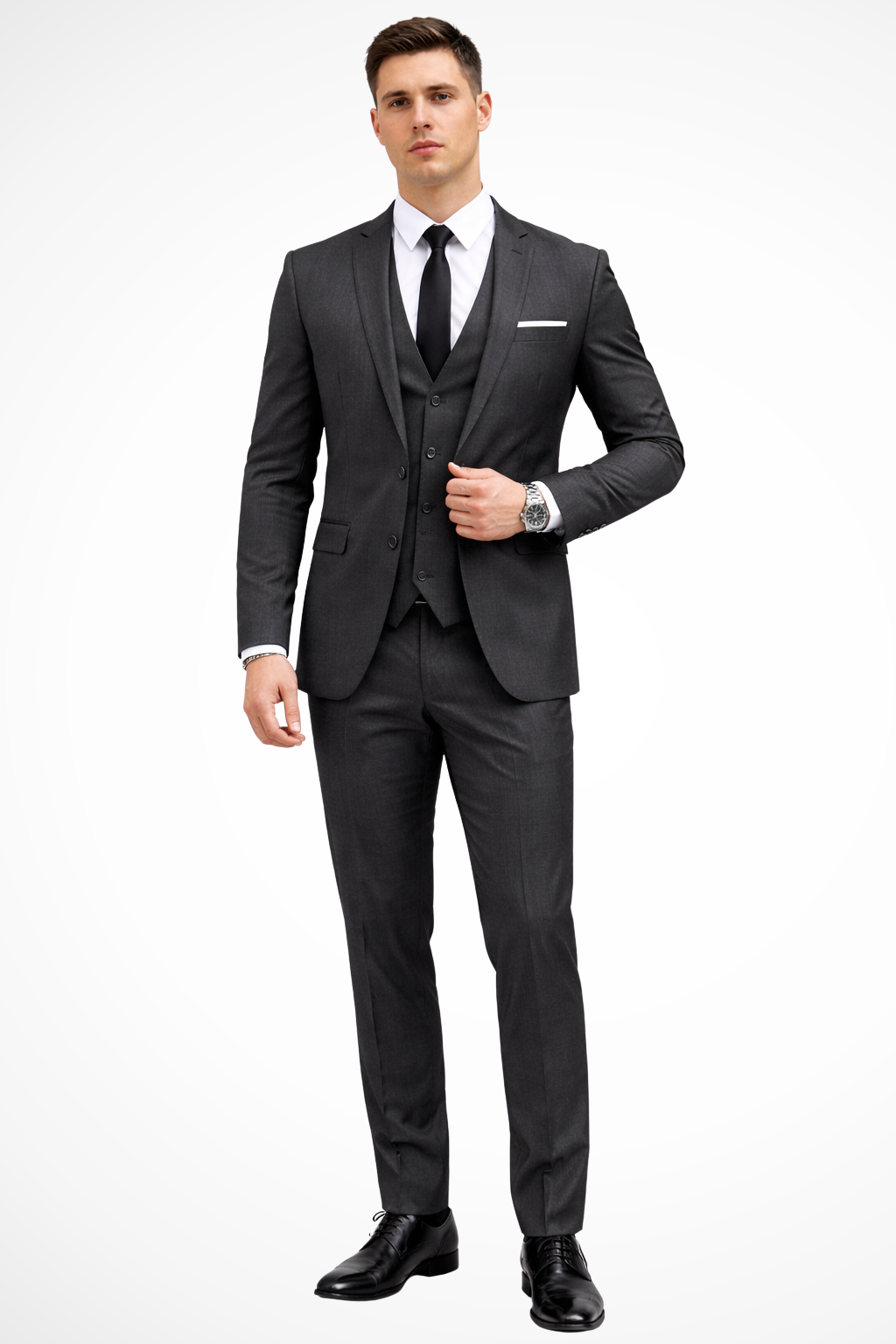 Men's slim fit three-piece suit with notch lapel jacket