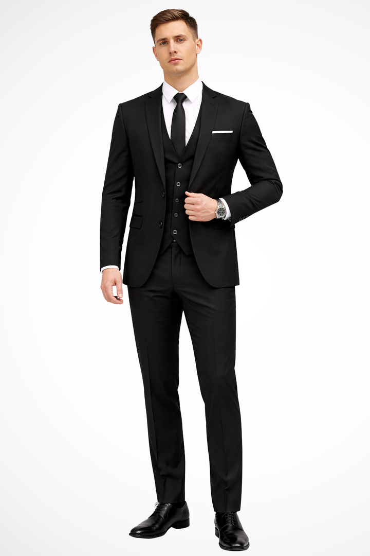 Men's slim fit three-piece suit with notch lapel jacket