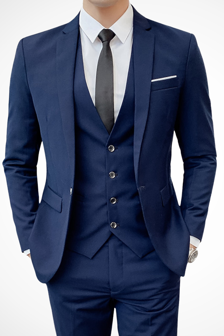 Men's slim fit three-piece suit with notch lapel jacket