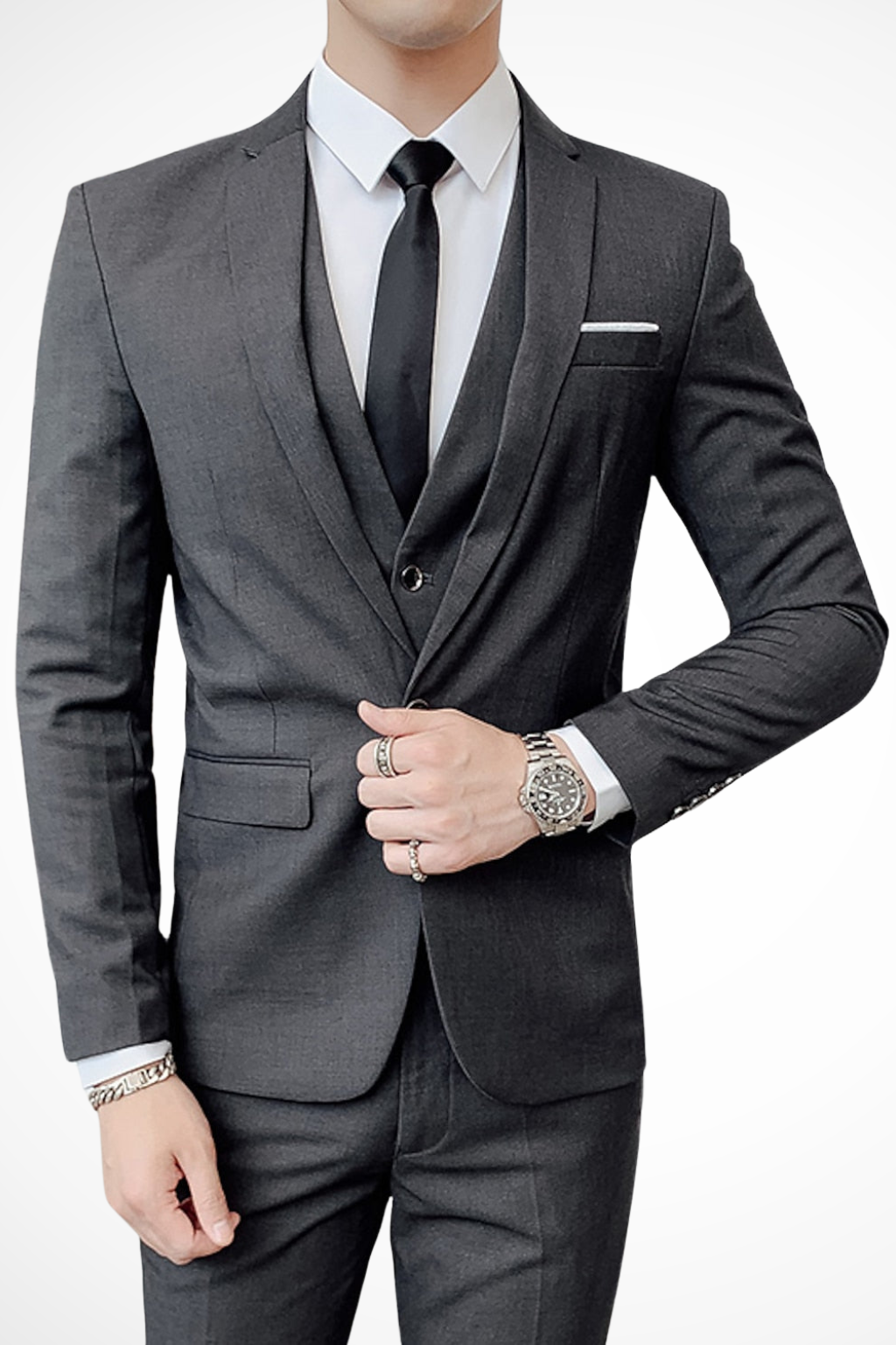Men's slim fit three-piece suit with notch lapel jacket