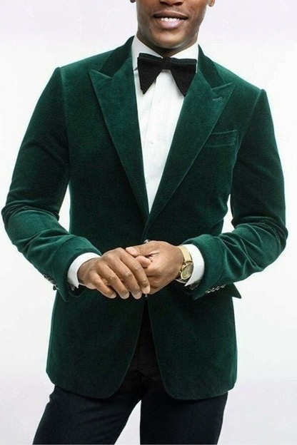 Men's velvet blazer with peak lapels and button front