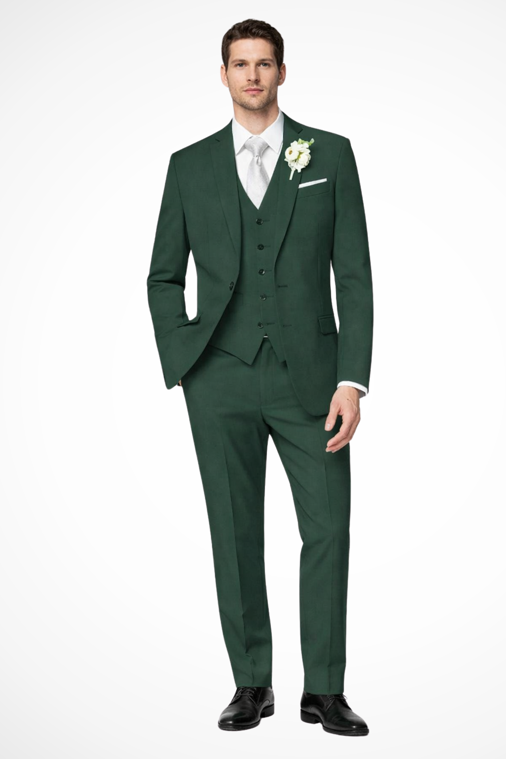 Men's three-piece single-breasted notch lapel suit with waistcoat and trousers