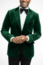 Men's velvet blazer with peak lapels and button front
