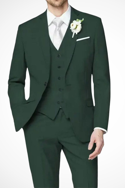 Men's three-piece single-breasted notch lapel suit with waistcoat and trousers