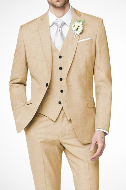 Men's three-piece single-breasted notch lapel suit with waistcoat and trousers