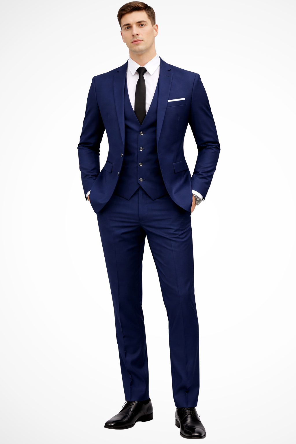 Men's slim fit three-piece suit with notch lapel jacket