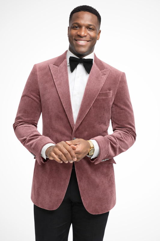Men's velvet blazer with peak lapels and button front