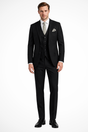 Men's three-piece slim fit suit with notched lapels and matching waistcoat