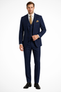 Men's three-piece slim fit suit with notched lapels and matching waistcoat