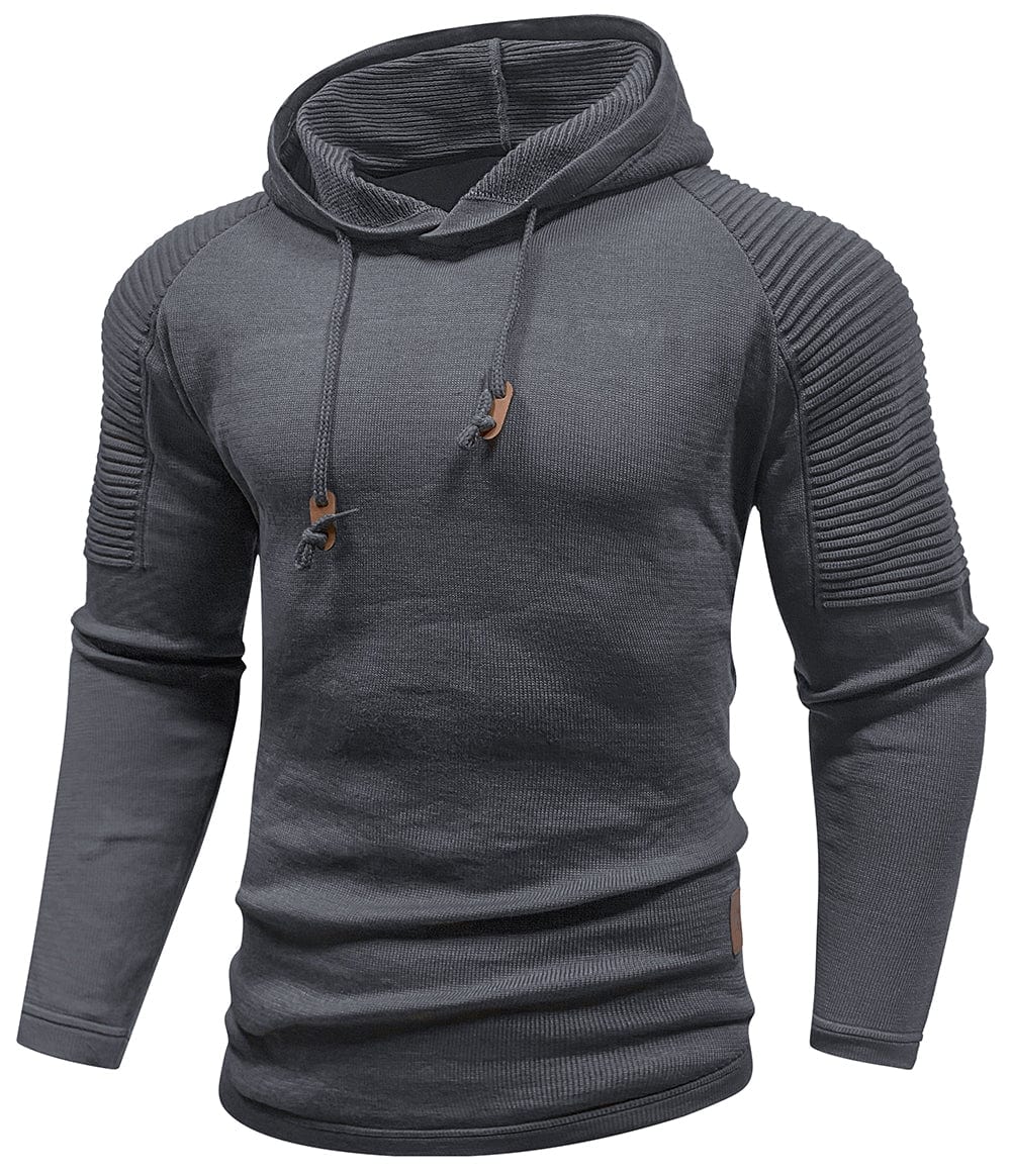 Men's hooded sweatshirt with long sleeves and ribbed shoulder panels