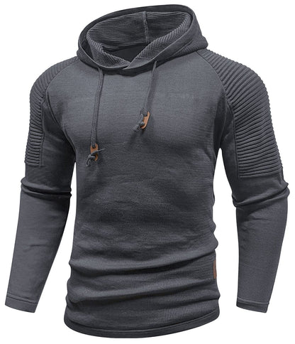 Men's hooded sweatshirt with long sleeves and ribbed shoulder panels