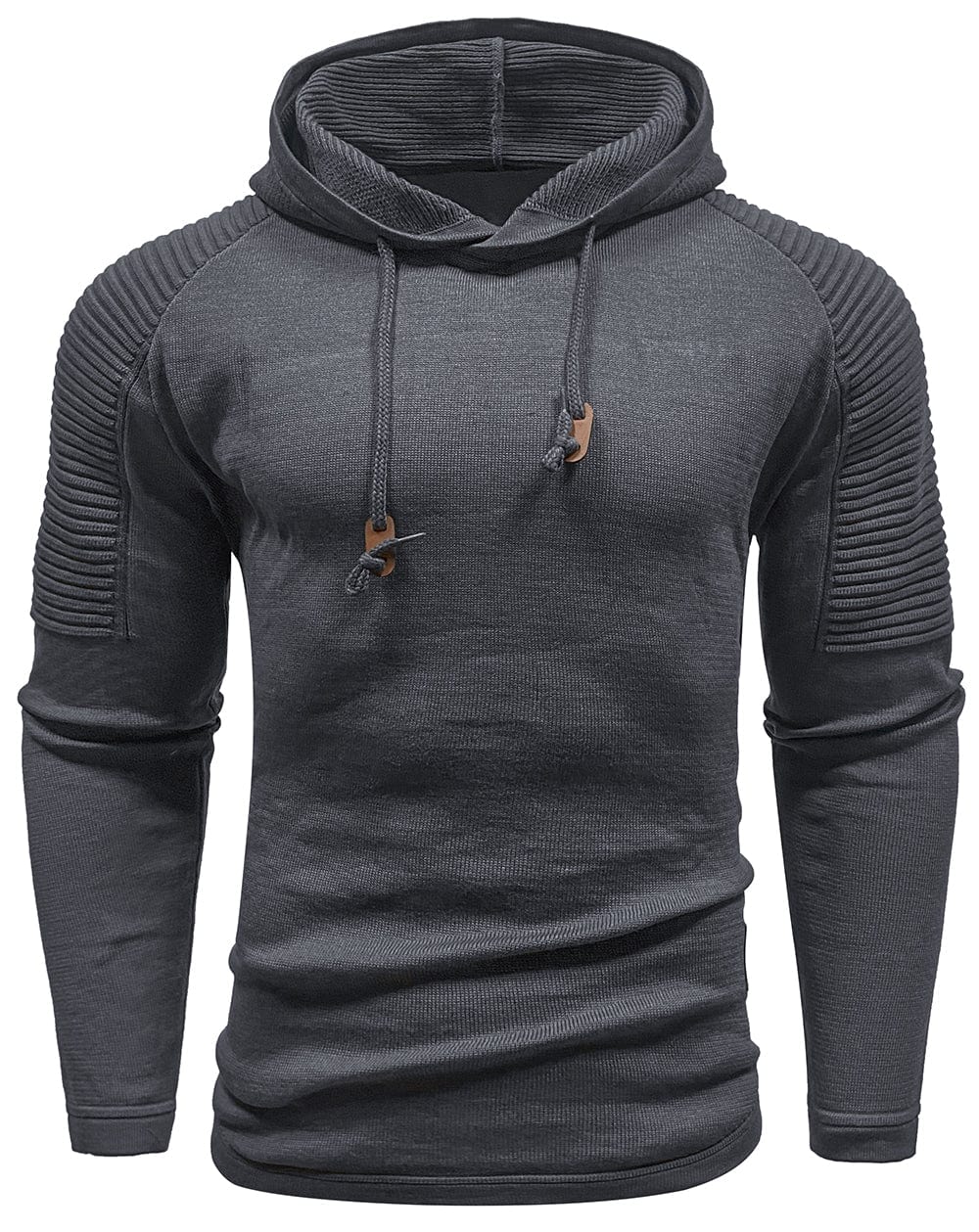 Men's hooded sweatshirt with long sleeves and ribbed shoulder panels