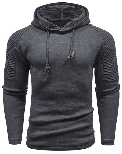 Men's hooded sweatshirt with long sleeves and ribbed shoulder panels