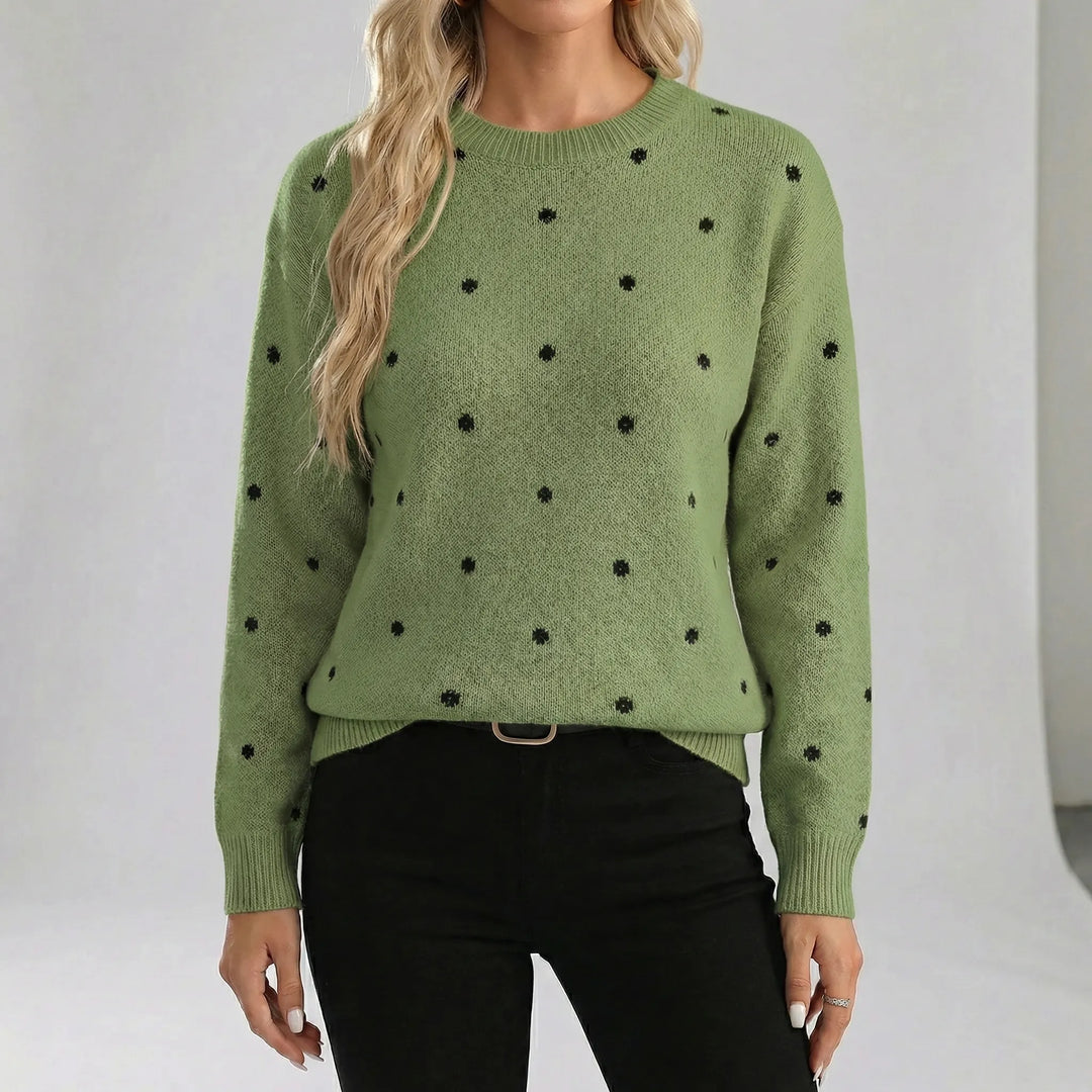 Women's polka dot crew neck sweater with long sleeves