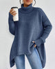 Women's asymmetric turtleneck sweater with long sleeves and high-low hem