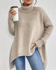 Women's asymmetric turtleneck sweater with long sleeves and high-low hem