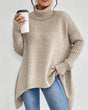 Women's asymmetric turtleneck sweater with long sleeves and high-low hem