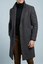 Men's structured long coat with notched lapels and button fastening