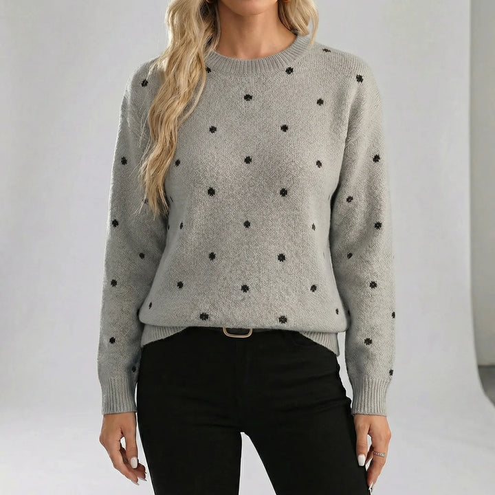 Women's polka dot crew neck sweater with long sleeves