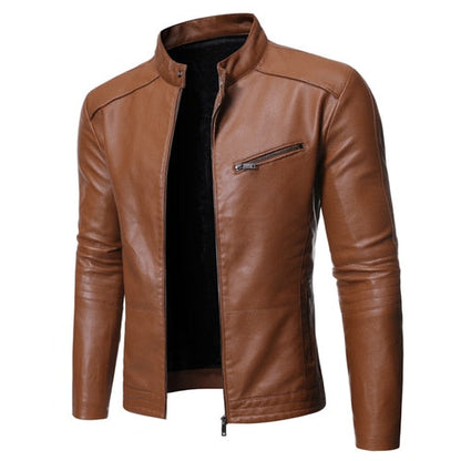 Men's fitted stand collar jacket with long sleeves and zipped chest pocket