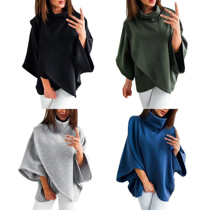 Women's asymmetric turtleneck poncho sweater