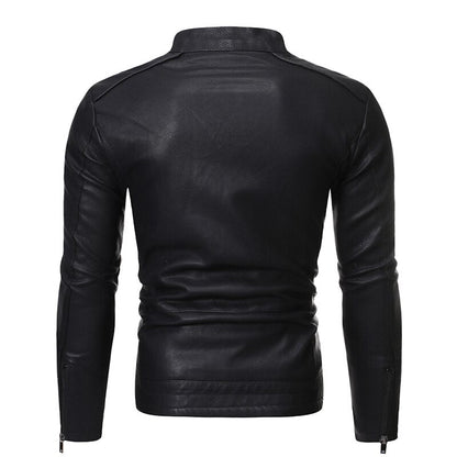 Men's fitted stand collar jacket with long sleeves and zipped chest pocket