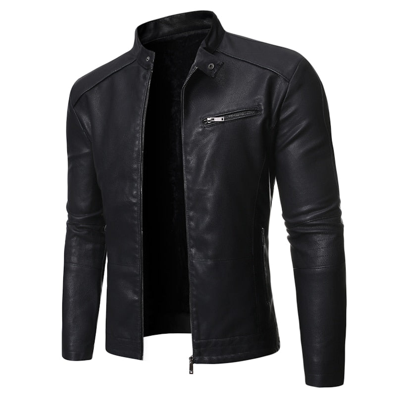 Men's fitted stand collar jacket with long sleeves and zipped chest pocket
