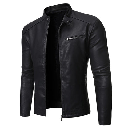 Men's fitted stand collar jacket with long sleeves and zipped chest pocket