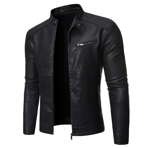 Men's fitted stand collar jacket with long sleeves and zipped chest pocket