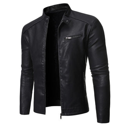 Men's fitted stand collar jacket with long sleeves and zipped chest pocket